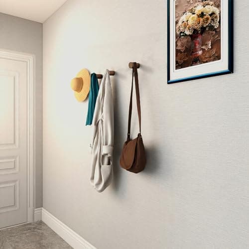 Rustic 4 Pack Wood Wall Hooks for Hanging Bags, Towels, and Clothes