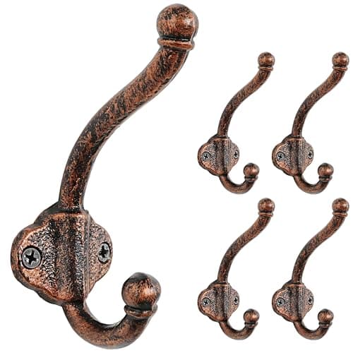 Vintage Bold Antique Black Cast Iron Wall Hooks, Heavy Duty, Pack of 5 — Antique Copper