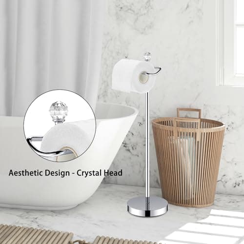 Chrome Finish Crystal Finial Free-Standing Toilet Paper Holder with Reserve Function