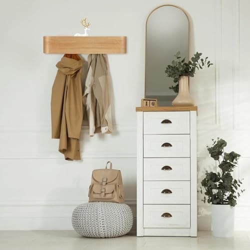 Oak Wall Mount Coat Rack with Shelf, 19.9 Inch Entryway Organizer