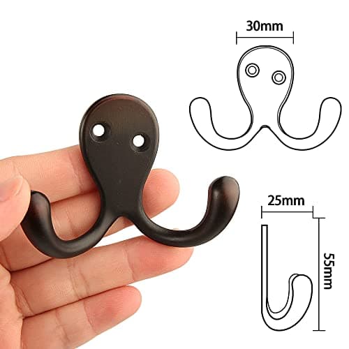 HASWARE Oil-Rubbed Bronze 6 PCS Double Prong Robe Hooks for Heavy Duty Hanging