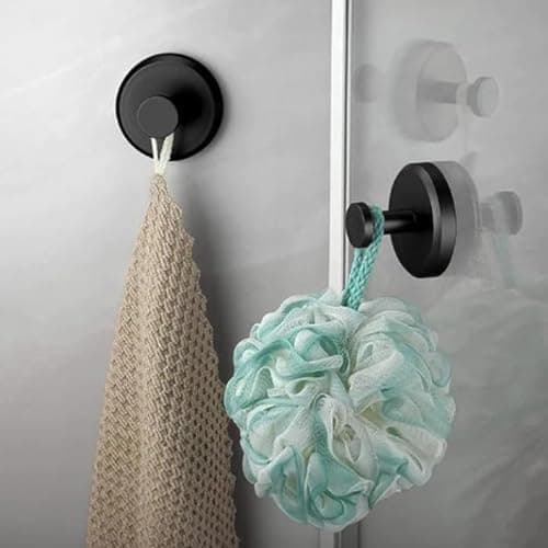 Stainless Steel Cup Towel Hooks, Wall Mount Robe Holder, Heavy Duty Waterproof (4, Black)