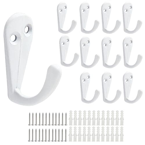 BokWin 12PCS White Coat Hooks for Hanging Hats, Towels, Keys & More