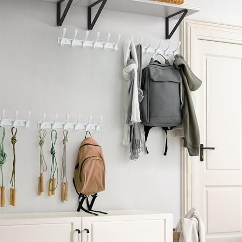 SKOLOO Heavy Duty Stainless Steel Coat Rack - 6 Hooks, White