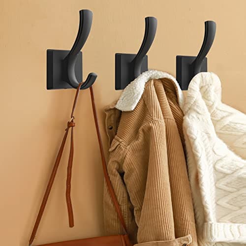 3 Pack Black Towel Hooks for Bathroom Coat & Key Hanging