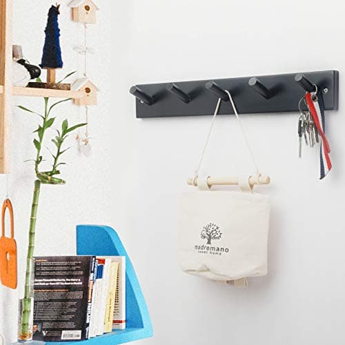 WEBI Wall Mounted Coat Rack with 5 Hooks, Black
