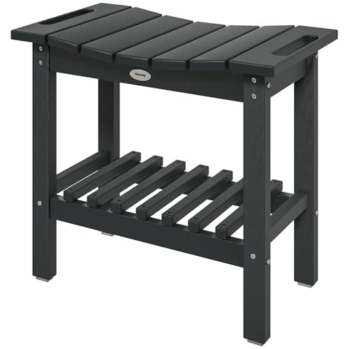 Heavy Duty Black 2-Tier Shower Bench Seat with Storage