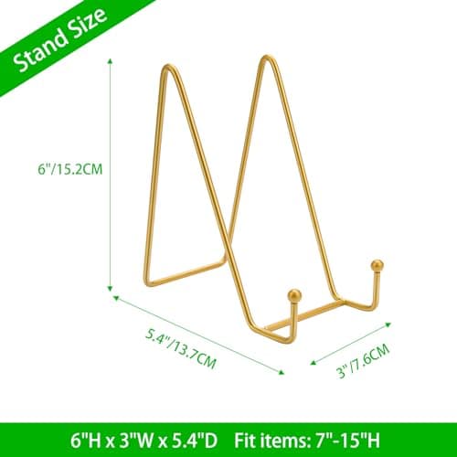 4 Pack 6 Inch Gold Plate Stands for Photo Easel and Decorative Platters