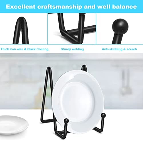 Ouskr 4pcs 4.25 Inch Plate Stands, Metal Picture Frame Holders for Display Black