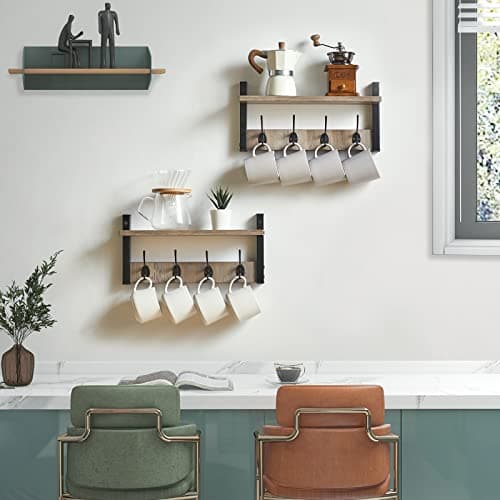 Silver Gray Wall Mounted Coat Rack Shelf with 8 Hooks UHWS001Y-2