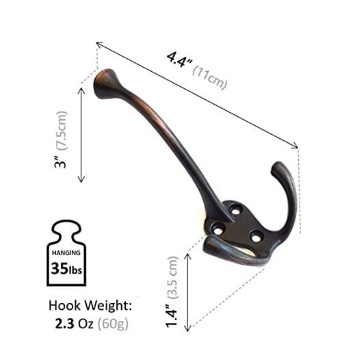 Oil Rubbed Bronze Ambipolar 5 Pack TriLeg Hooks, Heavy Duty Coat & Towel Hangers