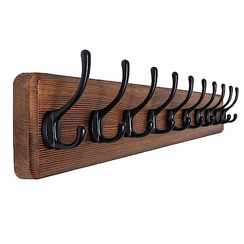SKOLOO Farmhouse Wall Mount Coat Rack, 10 Hooks Pine Wood Hanger