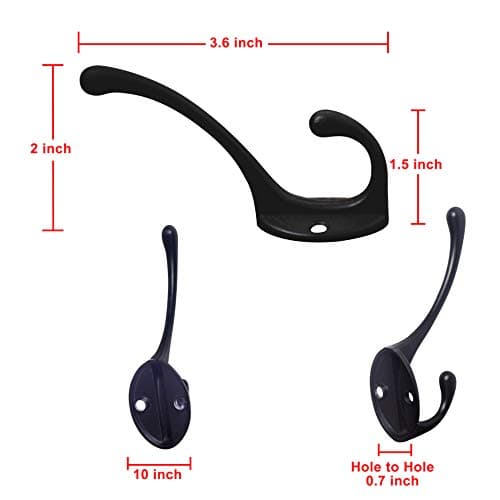 Black Wall_mounted Coat Hooks, Pack of 10 Metal
