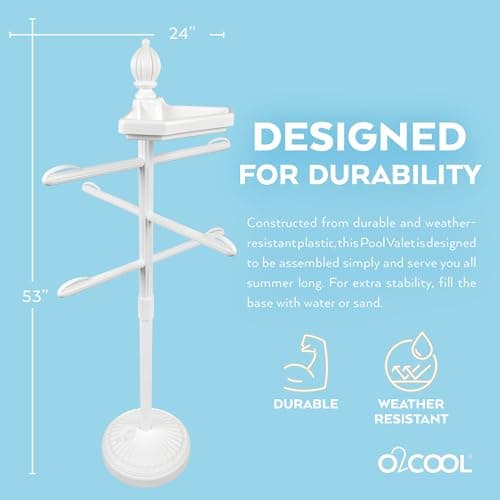 O2COOL Adjustable Pool & Patio Towel Holder, White