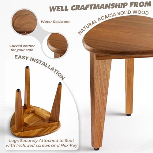 BLUEWEST Natural Acacia Wood Shower Foot Stool for Legs and small spaces