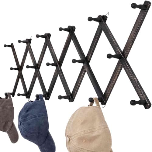Qiannhee Brown Solid Wood Hat Rack with 14 Hooks for Wall — Rustic Black