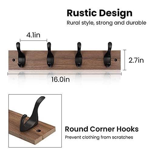 Wall Mounted Coat Rack Set for Entryway or Living Room - 2 Pack