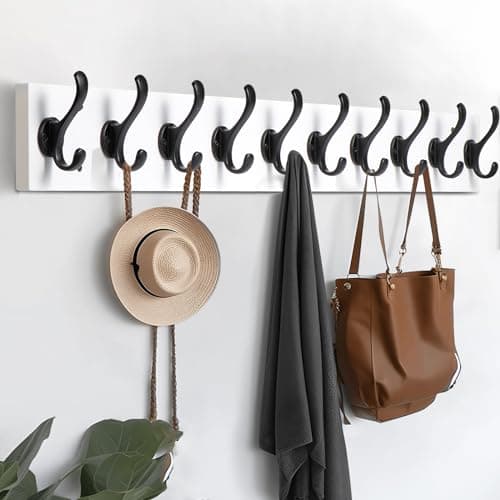 Tatub 38.6" White Wall Mount Coat Rack with 10 Hooks