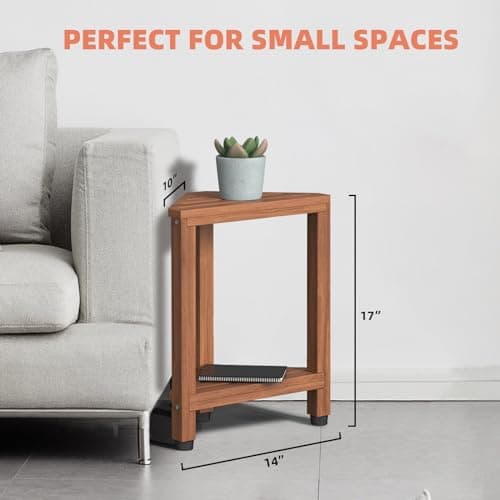 Teak Corner Shower Stool for Shaving Legs and Storage Shelf