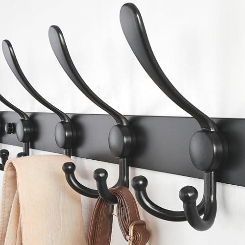 Black 10-Tri-Hook Heavy Duty Coat Rack for Wall Mount