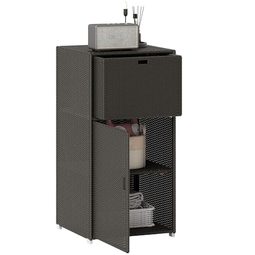 Outsunny Waterproof PE Rattan Pool Storage Cabinet, 24"x24"x47", Gray — Dark Brown