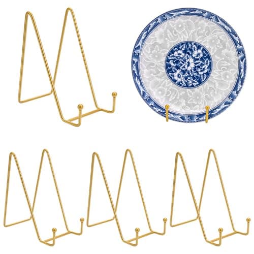 4 Pack 6 Inch Gold Plate Stands for Photo Easel and Decorative Platters