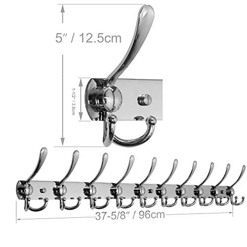 Chromed 10-Triple-Hook WEBI Coat Rack Wall Mount