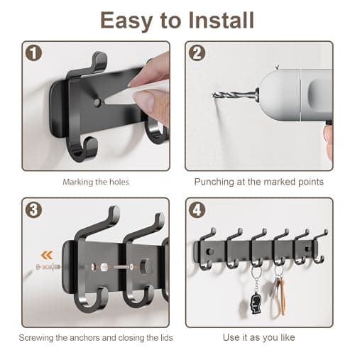 Pickpiff Heavy Duty Black Coat Hook Rail with 6 Dual Hooks for Mudroom, Entryway, and More