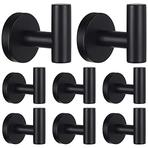 Matte Black Stainless Steel Robe Hooks Heavy Duty Bathroom Wall Mount Towel Hooks 8 Packs
