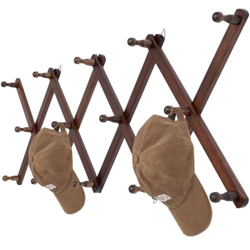 Qiannhee Brown Solid Wood Hat Rack with 14 Hooks for Wall