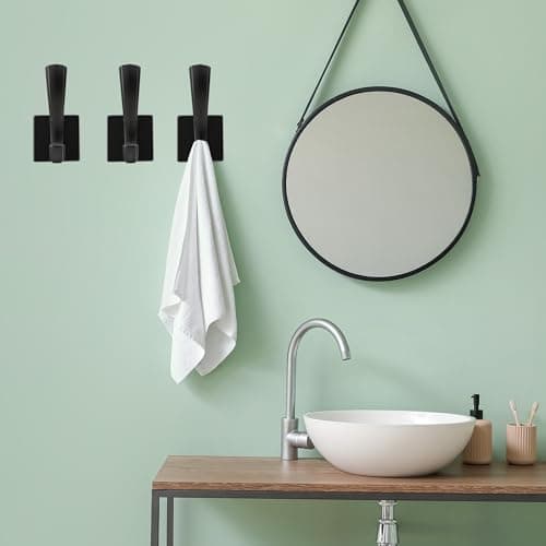 3 Pack Black Towel Hooks for Bathroom Coat & Key Hanging