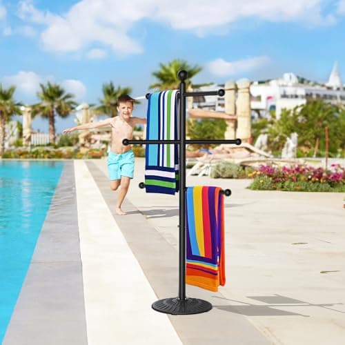 Sturdy Metal Outdoor Pool Towel Rack for Pool & Hot Tub