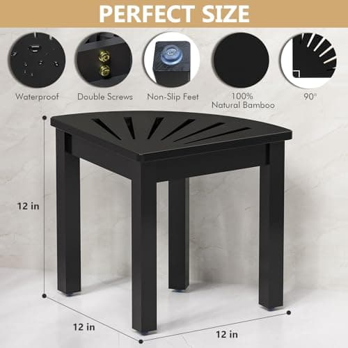 Domax Bamboo Corner Shower Foot Rest, Non-Slip Waterproof Black