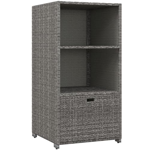 Outsunny Valet Pool Towel Rack, Espresso, 2 Shelves + 1 Basket Drawer — Dark Gray