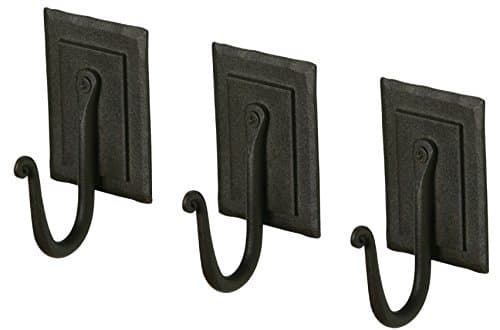 RTZEN Wrought Iron Classic Rustic Wall Hooks - 3 Pack for Coat Towel or Hat — J-Hook Plate
