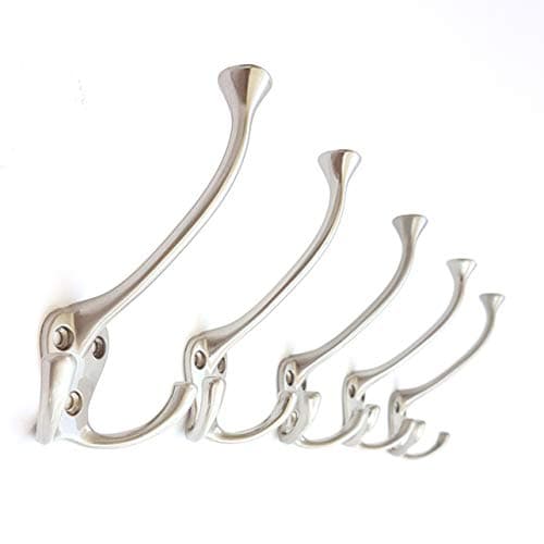 Oil Rubbed Bronze Ambipolar 5 Pack TriLeg Hooks, Heavy Duty Coat & Towel Hangers — Satin Nickel