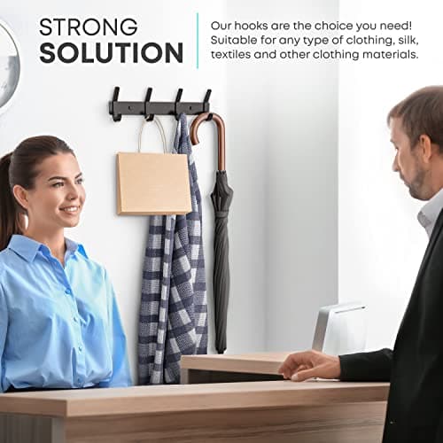 12-Inch Rustic Matte Black Coat Rack with 4 Double Hooks – SUS304 Stainless Steel – Wall Mount