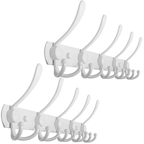 WEBI Wall Mount Coat Rack with Hooks for Jackets and Clothes — White