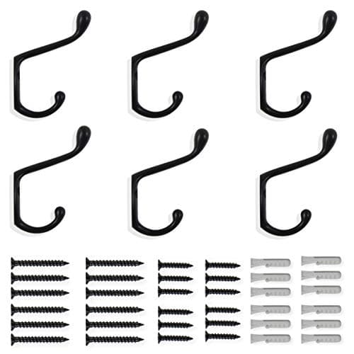 Brightmaison 6-Pack Heavy Duty 3.5" Dual Hooks Black Wall Mount Utility Coats, Scarves, Bagsitting