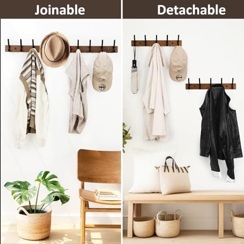 Brown Wood Wall Mount Coat Rack with 5 Hooks (1Pack)