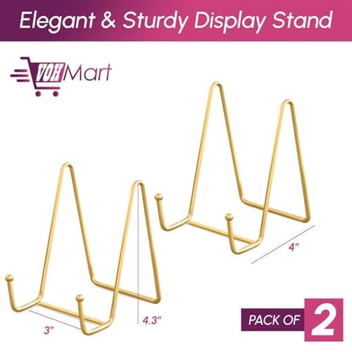 2 Pack 4 Inch Gold Metal Plate Stands for Books & Decorative Art- Table & Party Displays