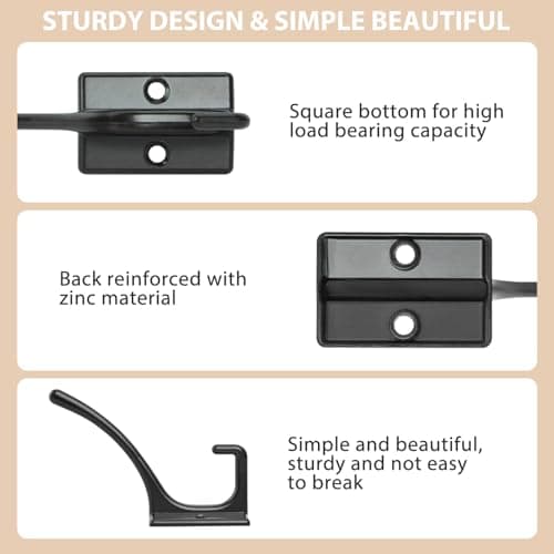 12-Pack Heavy Duty Black Wall Hooks with 24 Screws for Coats, Towels, Scarves