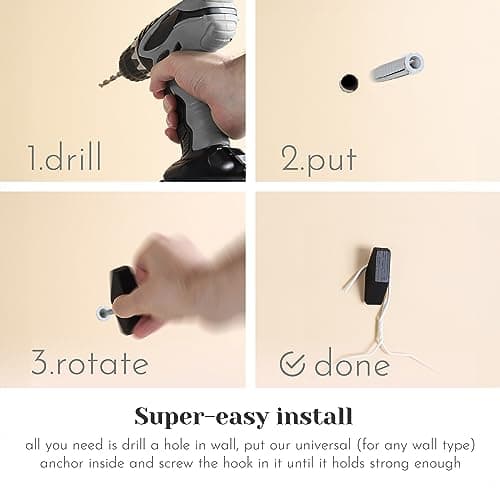 Modern Black Wooden Wall Hooks - Set of 5 for Coats, Bags, Hats