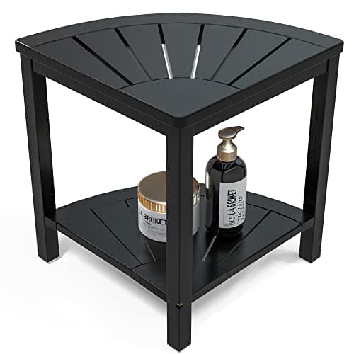 Zhuoyue Bamboo Corner Shower Stool with Storage, Waterproof for Bathroom & Shower
