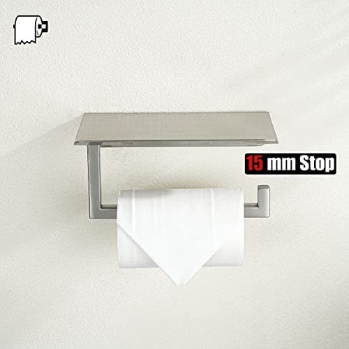 JQK 304 Stainless Steel Toilet Paper Holder and Phone Shelf, Brushed Finish TPH202-BN-T