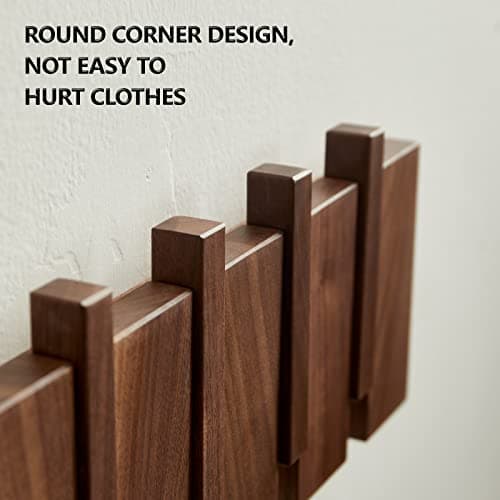 Walnut Wood Coat Rack with 4 Hooks, Heavy Duty Wall Mount Home Decor