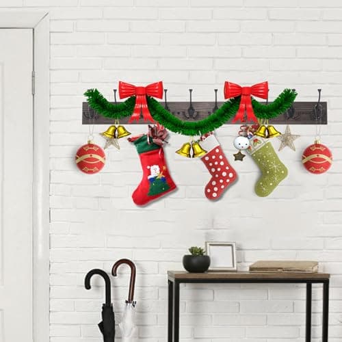 IBosins 34'' Wall Mounted Coat Rack with 10 Decorative Hooks - Rustic Old Wood Entryway Organizer for Coats, Scarves, Bags, Towels, and Hats