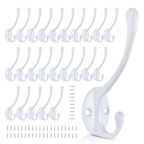Heavy Duty Metal Wall Hooks (10 Pack), Black - Ideal for Living Room, Bathroom, Kitchen, Bedroom - Coats, Towels, Hats, Keys, Bags — 25pack-White