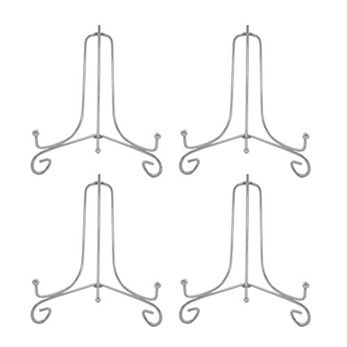 LIONWEI 4 Inch White IronPlate Stand Holder for Plates and Photos, 4pcs — Silver