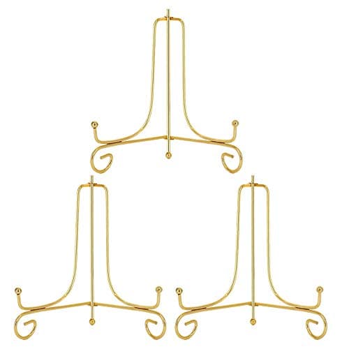 LIONWEI 4 Inch White IronPlate Stand Holder for Plates and Photos, 4pcs — Gold